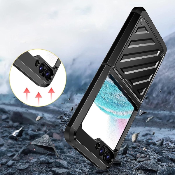 Case Samsung Galaxy Z Flip 5 -puhelimelle, sotilasluokan raskaaseen käyttöön kestävä, putoamisen estävä suojakuori cover Black For Galaxy Z Flip 5