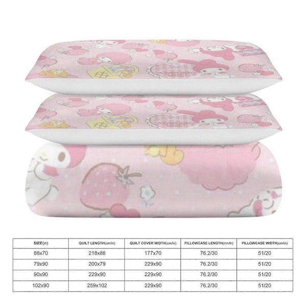 c85 Kuromi og My Melody Dynetrekksett 3-delt Sengetøysett Mykt Varmt og Komfortabelt Mykt Sengesett med 1 Dynetrekk og 2 Putetrekk for Soverom A 240x260cm 94x102in
