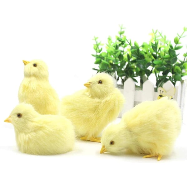 Realistiske plys kylling figurer pelsede lille kylling dyr legetøj gul baby kylling ornamenter påske kylling gave dekoration fotografering rekvisitter 4