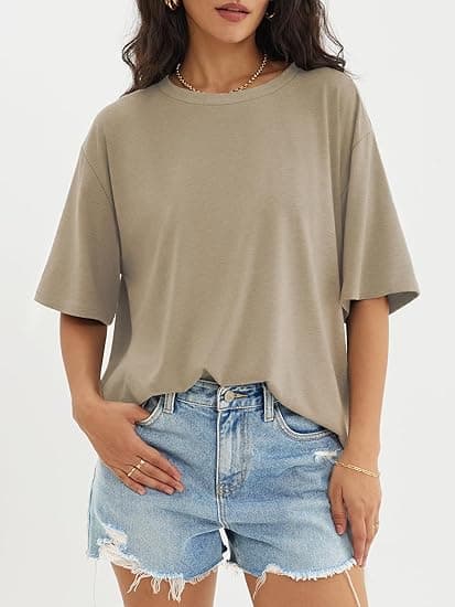 Dame Oversized T-shirts Løs Pasform Rund Hals Korte Ærmer Toppe Sommer Afslappet Bluse Y2K 2024 Basic T-shirt