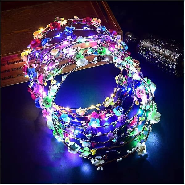 Aumiss LED Blomsterkrone, LED Blomsterkrans Hodebånd Lysende 7stk LED Blomster Hodeplagg Blomster Hodeplagg For