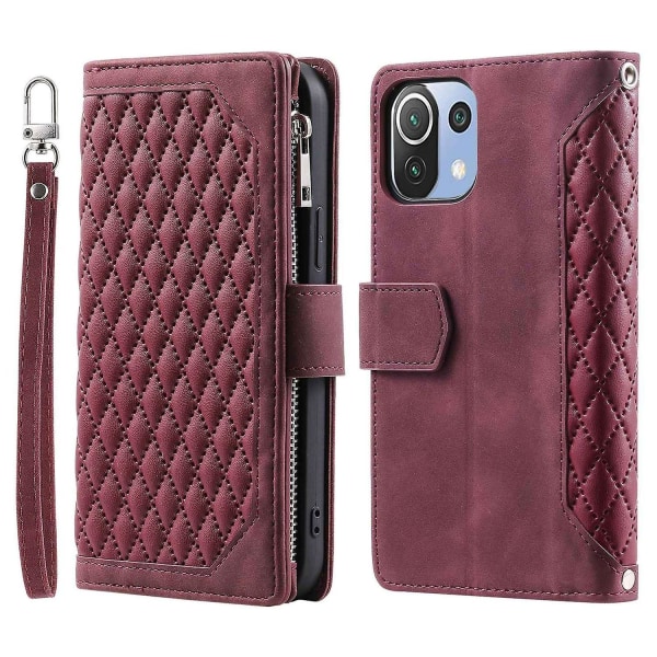 For Xiaomi 11Lite 4G/5G 005 Three-Dimensional Plaid Pattern Multi-Karabiner Mobile Phone Case