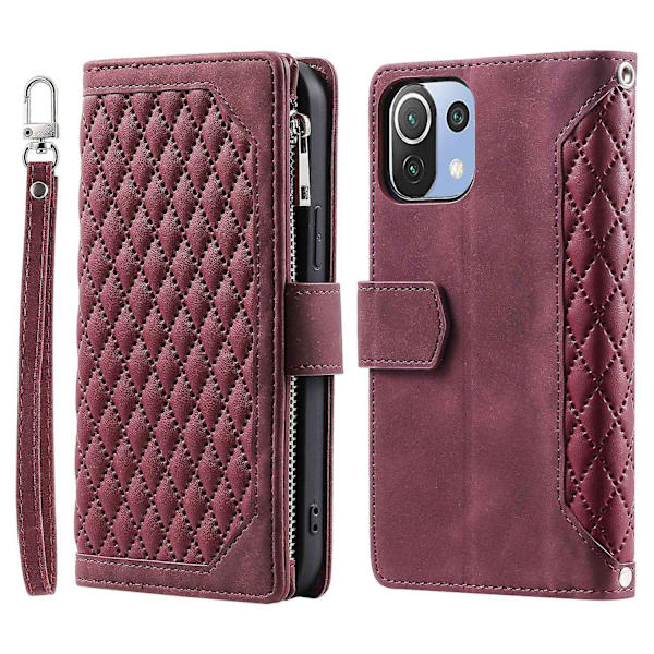 För Xiaomi 11Lite 4G/5G 005 Tredimensionellt Rutmönster Multi-Karabiner Mobiltelefonfodral Wine red Style A Xiaomi Mi 11 Lite 5G