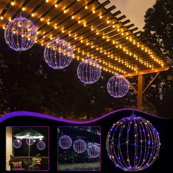 Sesongbaserte og festlige dekorasjoner Julekulelys med LED, vanntette lysende julekuler for utendørs innendørs fest hage tre hagedekorasjon Multicolor B