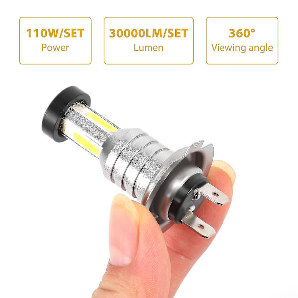 2x H7 LED-forlygtepæresæt til nærlys og fjernlys 100w 30000lm 6000k hvid