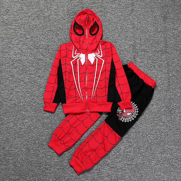 Børns Spiderman Kostume Træningsdragt Sæt Fuld Lynlås Hoodie Jakke Frakke Bukser Outfit Black 6-7 Years