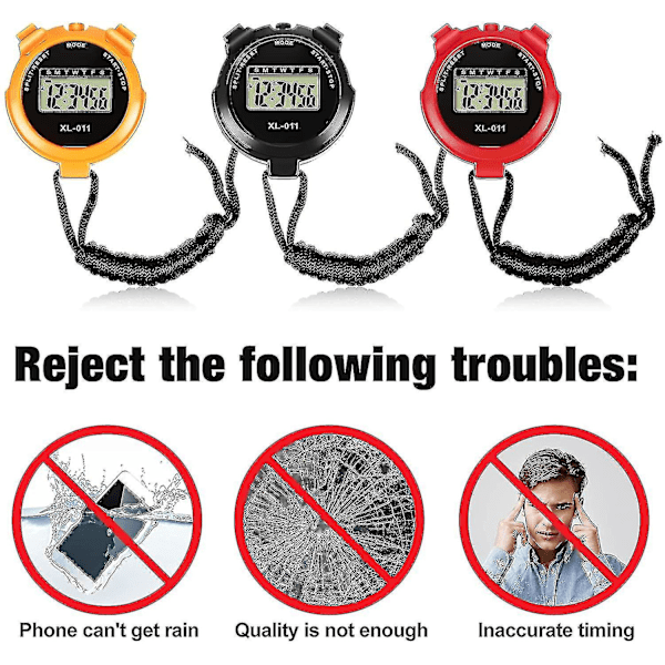 3 stycken sporttimer med datum- och tidsfunktion, stöttålig, vattentät stoppur