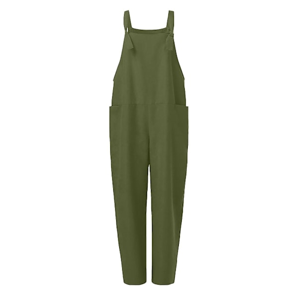 Dame Overalls Casual Løs Dungarees Romper Baggy Playsuit Bomuld Og Linned Jumpsuit Green S