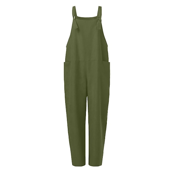 Damoveraller Casual Lös Dungarees Romper Baggy Playsuit Bomull Och Linne Jumpsuit Green S