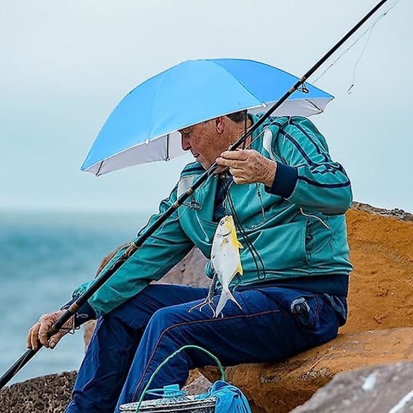 Sateenvarjohattu, 69 cm Hands Free cap aikuisille ja lapsille, UV-suoja Vedenpitävä kokoontaittuva Camping Golf -aurinkovarjo Blue