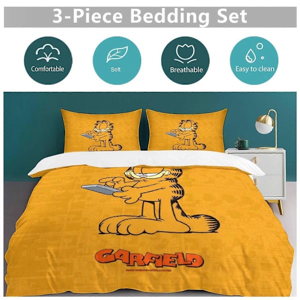 x199 Garfield Peittopussilakana Mikrokuitu Vuodevaatesetti 3D-painettu Kevyt 3-osainen Peittosetti, 1 Peittopussi ja 2 Tyynyliinaa Lapsille Pojille Gi 135x200cm 53x78in