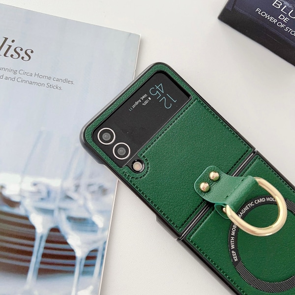 Magneettinen Pu- case , yhteensopiva Samsung Galaxy Z Flip 5 Magsafe langattomaan lataukseen sormustelineellä Black