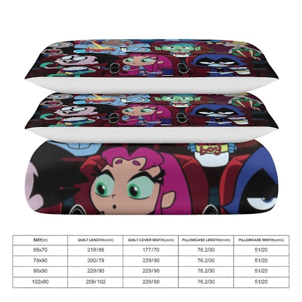 x185 Teen Titans Go 3-delt sengetøjssæt Varmt og behageligt blødt dynebetræk sengetøjssæt med 1 dynebetræk og 2 pudebetræk til soveværelse b185 135x200cm 53x78in