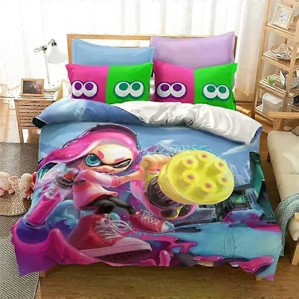 v529 Sengetøy Trykt Spill Splatoon Sengetøysett Dynetrekk Soverom Dyne Enkelt Twin King Size Dynetrekk Hjemmetekstil 3-delt Sengetøysett (1 135x200cm 53x78in