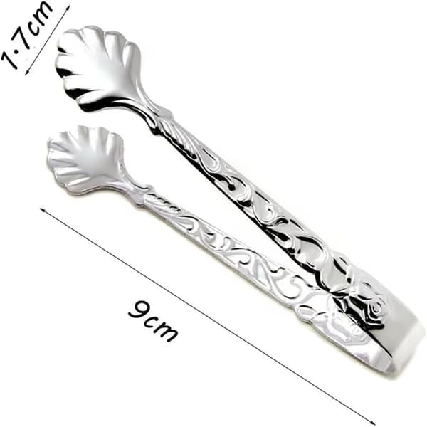 2 stk Rustfritt Stål Rose Design U-formede Tenger, Mini Sukkerbit-istenger for Teselskap Kaffebar (Sølv)