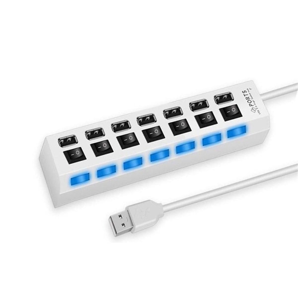 7-portars USB-hubb med hög hastighet, multisplitter, expansionsströmadapter för PC-bärbar dator white 7 Port