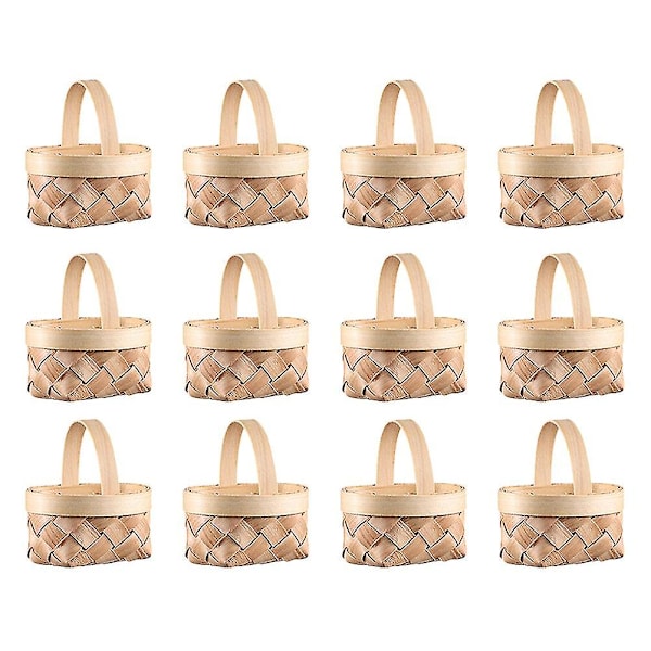 12 Pcs Bulk Baskets Mini Basket Handle Mini Wood Baskets Mini Wood Chip Basket Handwoven Craft Basket Mini Storage Basket