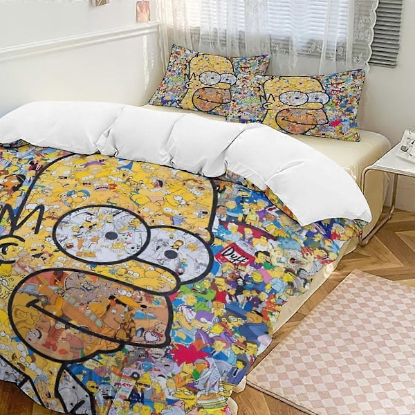x256 The Simpsons 3-delt sengetøjssæt Varmt og behageligt blødt dynebetræk sengetøjssæt med 1 dynebetræk og 2 pudebetræk til soveværelse b256 135x200cm 53x78in