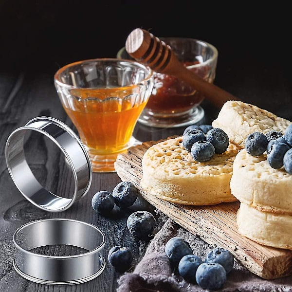 6 kappaletta 4 tuuman kaksoisreunaiset englantilaiset muffinirenkaat, ruostumattomasta teräksestä valmistetut crumpet-renkaat, tartlet-renkaat, pyöreät silver