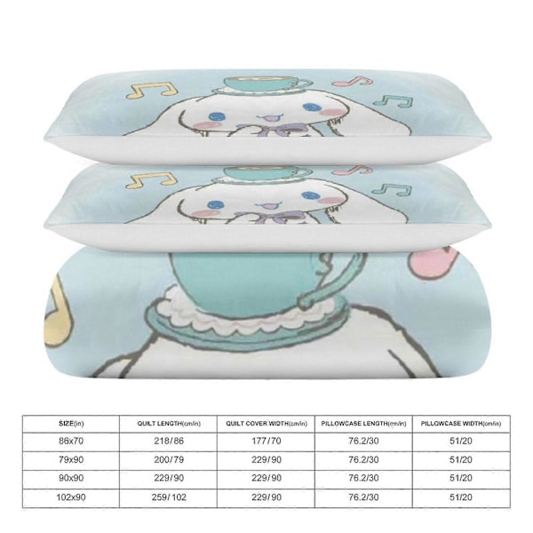 v362 Cinnamoroll 3-delt sengesett for enkeltseng - Inkluderer 1 enkeltdyne og 2 putetrekk - Falmebestandig mikrofiber - Cinnamoroll io362 135x200cm 53x78in