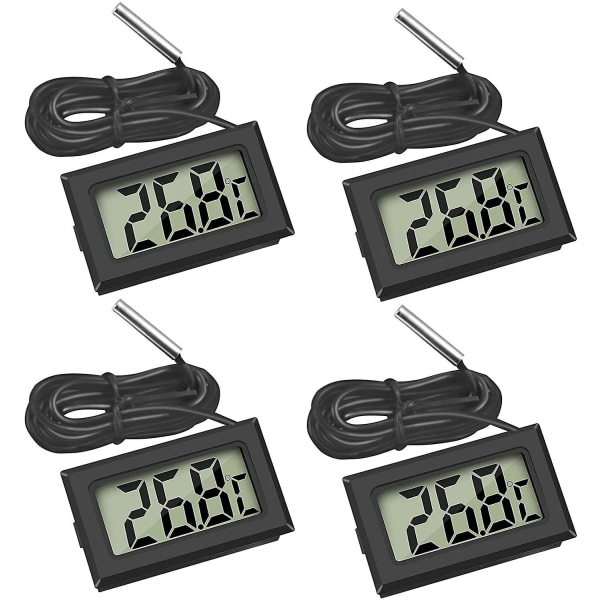 4x Digital LCD Termometer Temperaturmätare Med Extern Givare För Kylskåp Frys Akvarium (4x Svart)