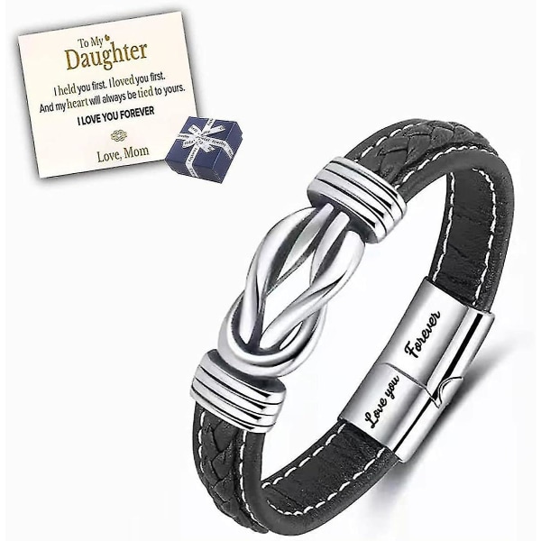 Mother And Daughter Forever Linked Together Braided Leather Bracelet Women Inspirational Wristband Women's Stainless Braided Leather Bracelet Bangle W Daughter B