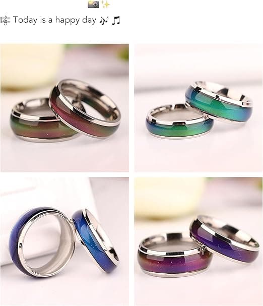 Følelsesmæssig magisk ring, rustfri stålring til kvinder, farveskiftende ring efter humør, farverig og trendy parring
