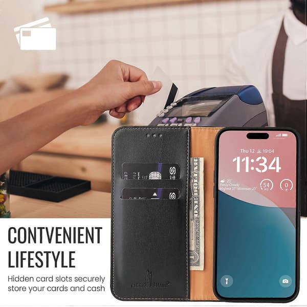 For iPhone 16 Etui PU Læder Flip Stand Wallet Telefon Cover - Multicolor Black
