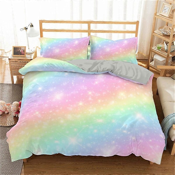 v5395 Sengetøy Prinsesse Regnbue Dynetrekk Putetrekk Sett Sengetøy IU5395 135x200cm 53x78in