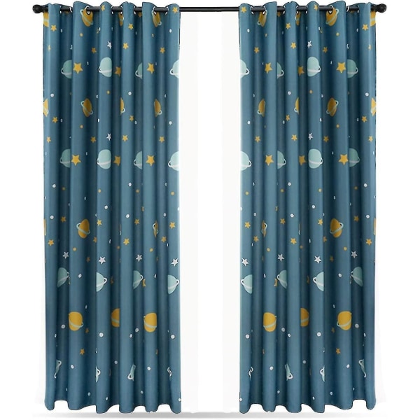 2 st blå planetgardiner, mörkläggningsgardiner för barn, polyester mörkläggningsgardiner tecknad blå planeter sovrumsgardiner för sovrum, barnrum