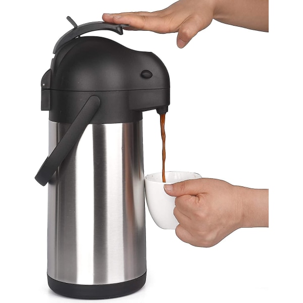 2,2 l Airpot, kaksiseinäinen eristetty suihkulähde - Viputoiminto - Ruostumattomasta teräksestä valmistettu kahvikannu - Pumppu