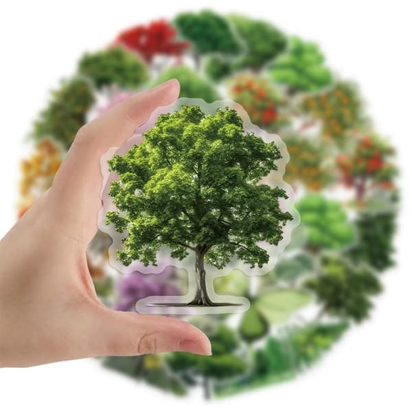 100-pack Nature Stickers | 8 Themes PET Decals | Waterproof Decor for Laptop, Suitcase, Water Bottle (Tree Style) Tree 2 Set Trees