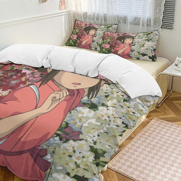 132v Spirited Away 3-delt sengetøysett Varmt og komfortabelt mykt dynetrekk sengesett med 1 dynetrekk og 2 putetrekk for gutter jenter barn voksen Be 135x200cm 53x78in