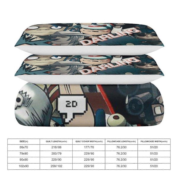 x362 Gorillaz 3-delt Sengesæt Varmt Og Behageligt Blødt Dynebetræk Sengesæt med 1 Dynebetræk Og 2 Pudebetræk til Soveværelse b362 135x200cm 53x78in