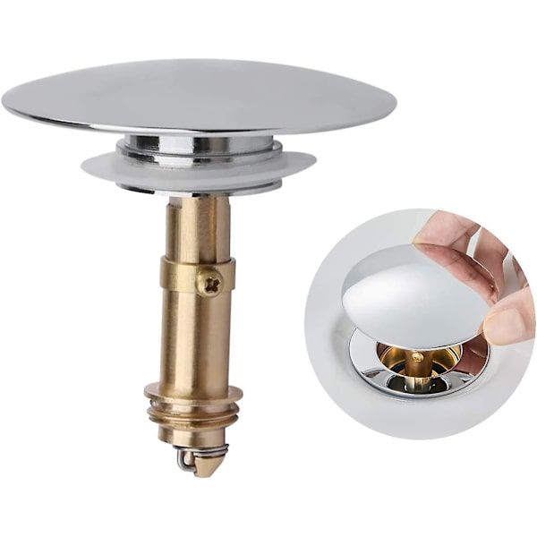 Ponnahtava Click Clack -tulppa jousella, paina alas -viemäritulppa keittiön ja kylpyhuoneen lavuaareihin, messinkiä, kromattu, 66 mm