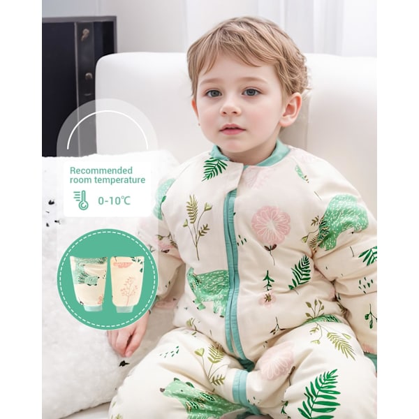 Baby sovepose for gutter og jenter, avtakbar erme med ben, bomulls-pyjamas, glidelås-drakter, heldrakt, vinter-sovedrakt 6-18 måneder, gul (3,5 Tog) L Yellow