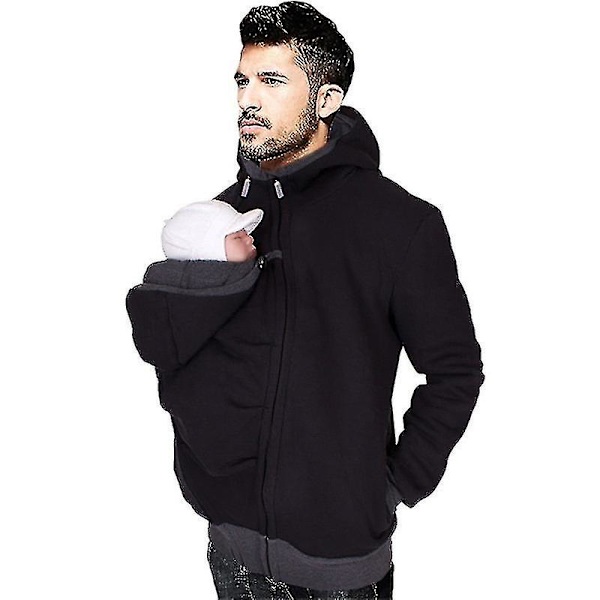 Trendig multifunktionell 3 i 1 pappa känguru jacka tröja mamma jacka black L