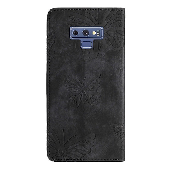 Yhteensopiva Samsung Galaxy Note 9 Kohokuvioitu Perhoskuvioinen Lompakkokotelo Jalustalla [DM] Black
