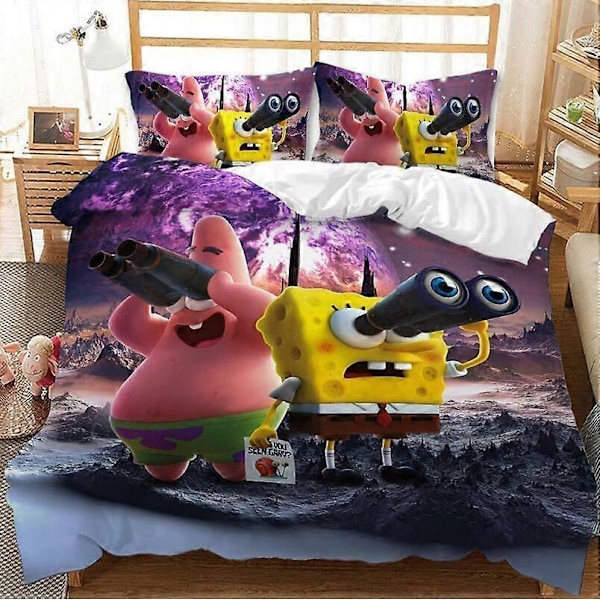v5619 Sengesæt Sengelinned Sæt SvampeBob Firkant Tegneserie Dynebetræk Størrelse Sengesæt IU5619 200x200cm 78x78in