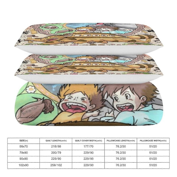x409 Min Nabo Totoro Dynetrekk Mikrofiber Sengetøy Sett 3D Trykt Lettvekt 3-delt Dynesett, 1 Dynetrekk og 2 Putetrekk for Ki 135x200cm 53x78in