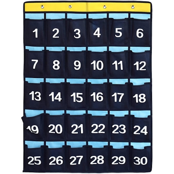 Numbered Organizer Classroom Pocket Chart For Cell Phones Calculators Holders Blue (36 Pockets) 30 Pockets