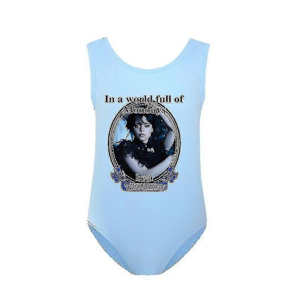 Lasten tytöt Wednesday Addams -painatus yhdellä kappaleella uimapuku uimapuku uimapuvut uimapuku 9-14 vuotta Sky Blue 11-12 Years
