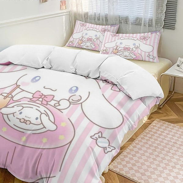 v775 Cinnamoroll 3-delars Bäddset för Enkelsäng - Inkluderar 1 Enkeltäcke och 2 Örngott - Blekningsresistent Mikrofiber - Cinnamoroll io775 200x200cm 78x78in