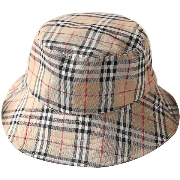 Platt topp andningsbar bomull hatt unisex rutig kant sommar keps utomhus fiske jakt hink hatt (khaki)