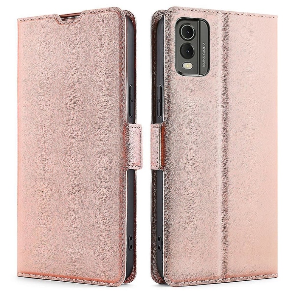 For Nokia C32 PU læder smartphone etui med kortspor, ridsefast telefonstativ cover Rose Gold