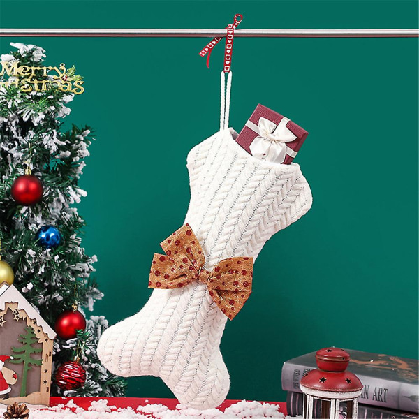 Jul Rustik Benformad Stickad Strumpa Hänge Presentpåse Julgran Spishylla Hängande Sockprydnad Dekorationer White