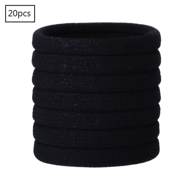 20 svarta elastiska hårband för kvinnor med tjockt lockigt hår, gummiband