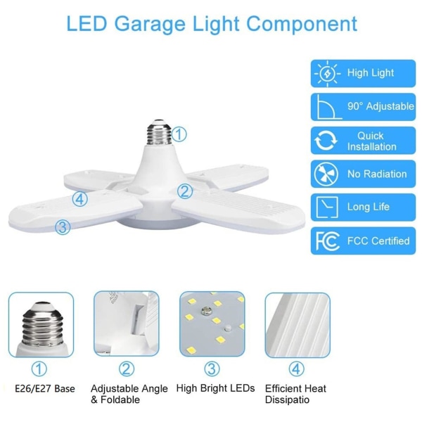 60w/45w Fläktblad LED-lampa 4/3 LED-huvuden Fällbara Garage Taklampor 60W 4 Blades