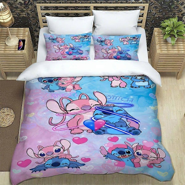 v804 Lakanat Sarjakuvaprintti Lilo&Stitch -vuodevaatesetit hieno vuodevaatesetti pussilakana peittosetti vuodevaatesetti ylellinen syntymäpäivälahja 3-osainen 135x200cm 53x78in