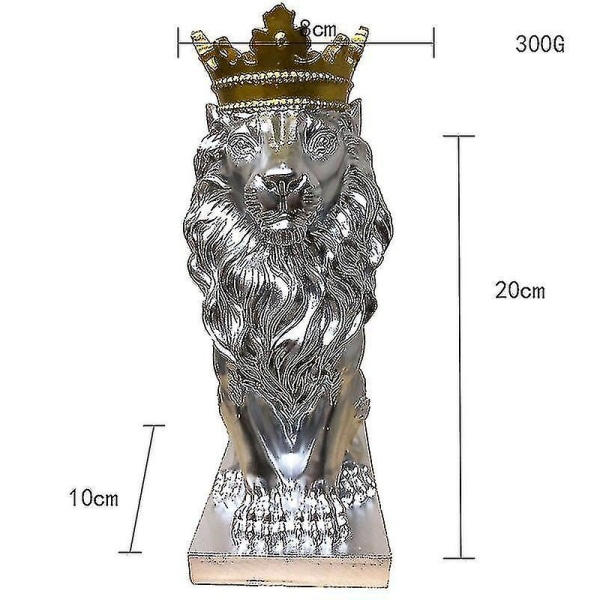 17 cm Höjd Golden Crown Lejonkungen Staty Nordiskt Hantverk Hemmakontor Dekoration Lejonkungen Modell Djur Konst Skulptur Sliver